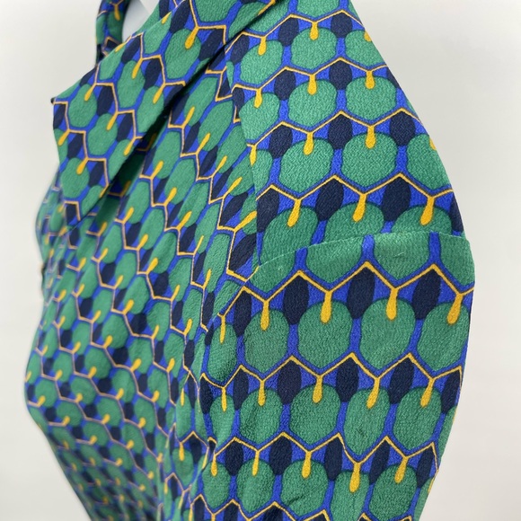 Jamison 100% Silk Shirt Dress with Pockets - Green, Blue & Yellow - Size Small - Picture 7 of 10